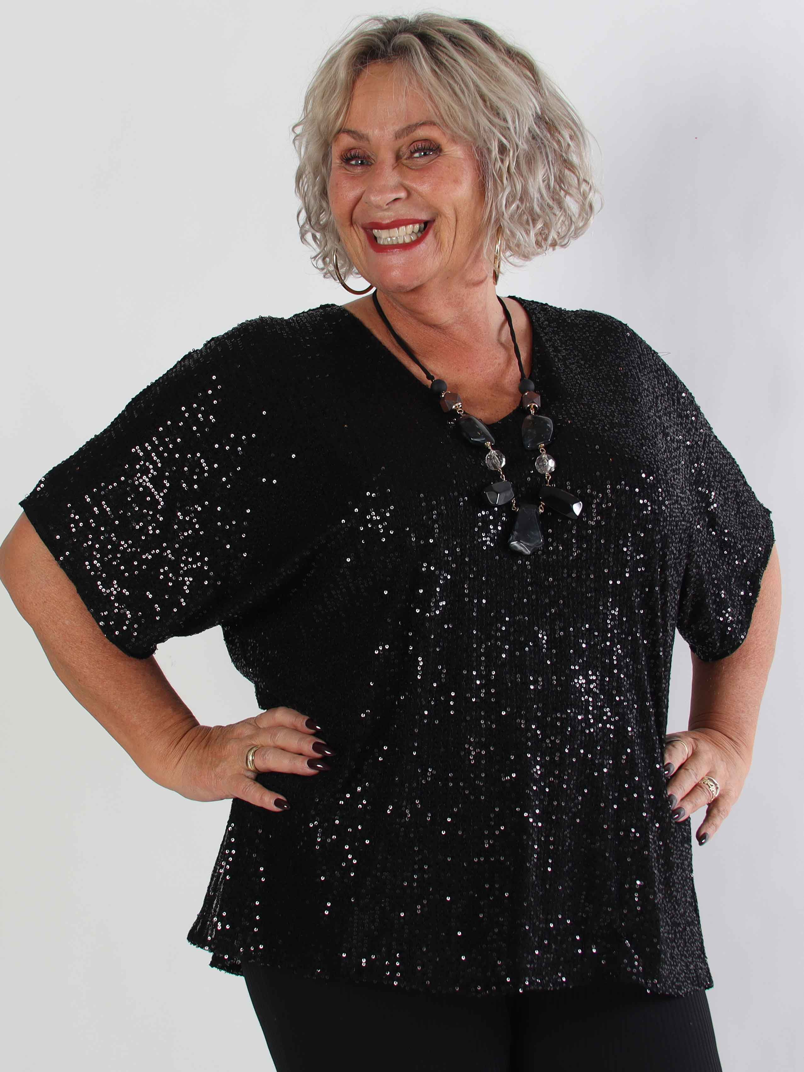 Evandie - Sød glitrende plus size tunika med pailletter